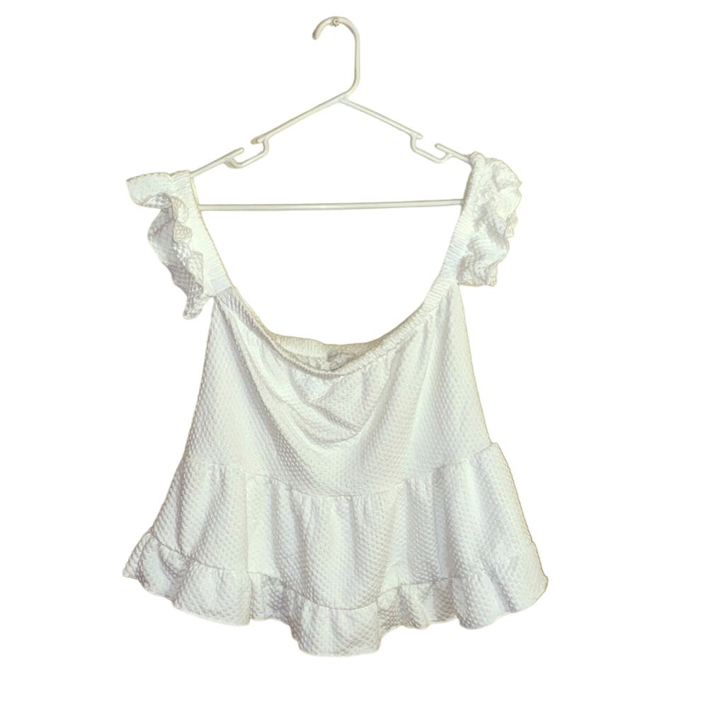 URBAN OUTFITTER textured off the shoulder top flounce girlhood core minimalist L